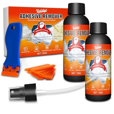 Klebstoffentferner Extra Stark - 200g Verbessertes Ettikettenlöserspray mit Schaber, Aufkleber Entferner für die Oberflächenreinigung, Schneller Entferner von Etiketten, Klebeband ＆Aufkleberresten