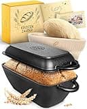 KRUSTENZAUBER 28cm Gusseisen Bräter mit Deckel backofengeeignet inkl. Gärkorb - eckiger Topf Brot Backen - Ideal als Ofenform, Induktion, Brotbacktopf, Zubehör