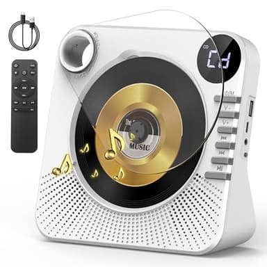 Greadio CD Player Tragbar mit Bluetooth 5.1, Kinder CD Spieler mit Lautsprecher, Fernbedienung, HiFi-Sound, Staubschutz, AUX/USB-Wiedergabe, Tragbarer cd Player für Zuhause (Weiß)
