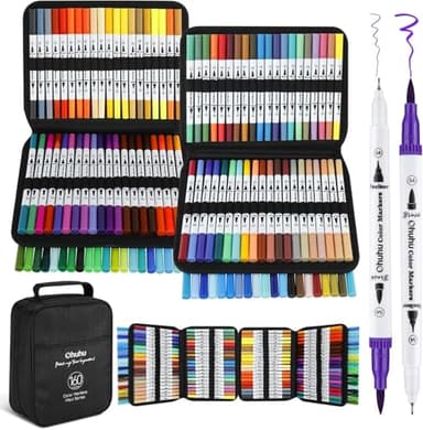 Ohuhu 160 Farben Filzstifte – Dual Brush Pen Set mit Doppelspitze (Pinsel & Fineliner), wasserbasierte Stifte für Erwachsene – Ideal für Bullet Journal, Kalligraphie Mandala, Maui Serie - Tragetasche