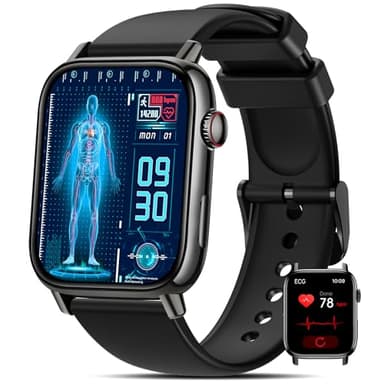 DEKELIFE Smartwatch Herren Damen mit ΒΙυτｚυcker/EKG/HRV/ 1.83" Fitness Gesundheitsuhr mit 24h Herzfrequenz/Blutdruck/SPO2/Schlaf/SOS-Notruf, 145+ Sportmodi Fitnessuhr Schrittzähler iOS Android Schwarz