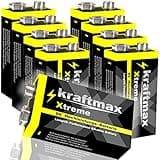 kraftmax 8er Pack Xtreme 9V Block Hochleistungs- Batterien ideal für 10 Jahres Rauchmelder - 6LR61 9 Volt Longlife Blockbatterie mit maximaler Lebensdauer