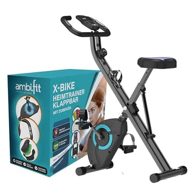 Heimtrainer Fahrrad mit Magnetbremse klappbar [16 Widerstandsstufen] Ergometer Heimtrainer Pulssensoren & LCD-Display | Crosstrainer für Zuhause | Hometrainer Fahrrad Fitnessbikes - Ambifit X-Bike