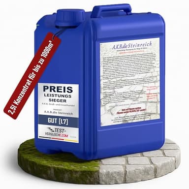 A.K.B Steinreich Grünbelagentferner & Steinreiniger Intensiv Aussen 2,5l [1000 m²] – Hochwirksame Reinigung von Grünbelag, Algen & Flechten Mit & Ohne Schrubben - Steinreiniger Außen