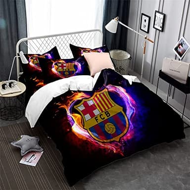 CHAOSE-DEB Fußballmannschaft FC Barcelona Bettbezug Einzigartiges Geschenk Weihnachtsbettwäsche-Set Faltenfrei Leicht Langlebig + 2 Kissenbezüge (Muster 02,220 x 240 cm)
