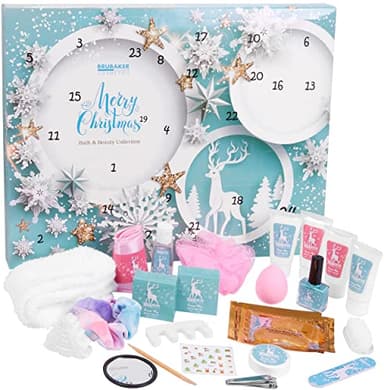 BRUBAKER Cosmetics Beauty Adventskalender 2025 - der XXL Wellness Weihnachtskalender für Frauen und Mädchen - 24 x Körperpflege Produkte & Spa Accessoires - Mint Blau