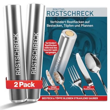 Rokitta's Rostschreck für Spülmaschine 2er Set – Das Original – Rost Magnet gegen Flugrost – Für strahlendes Besteck, Töpfe, Pfannen & Geschirrspüler – Bekannt aus "Die Höhle der Löwen" – Ohne Chemie