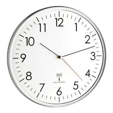 TFA Dostmann Analoge Wanduhr Funk, hohe Genauigkeit, Funkuhr, weiß/silber, 60.3514, für Küche,Wohnzimmer, Büro oder Eingangsbereich geeignet, 330 x 50 mm