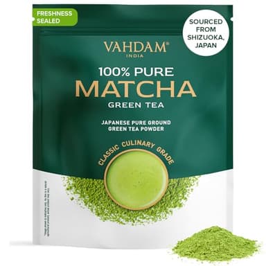 VAHDAM, Matcha Grüntee Pulver (100g, 50+ Tassen) Authentisches japanisches Matcha Pulver, Premium Qualität Grüntee, Grüner Tee aus Japan, Matchapulver für Latte, Smoothies