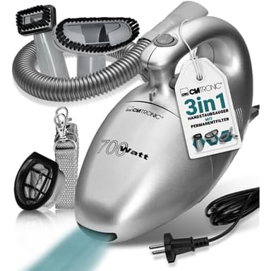 Clatronic® Handstaubsauger mit 700 Watt & geringem Gewicht | Staubsauger zum Absaugen von Polstern, Autos, Computer uvm. | Vacuum Cleaner mit 6m Kabel & permanent Staubfilter | inkl. Zubehör | HS 2631