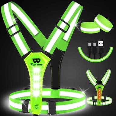 West Biking Warnweste Fahrrad Led Reflektorband Laufweste, USB aufladbar Leuchtband Joggen Reflektierende Weste Leuchtweste, Elastische Einstellbar Lauflicht Erwachsene Kinder Hund Wandern