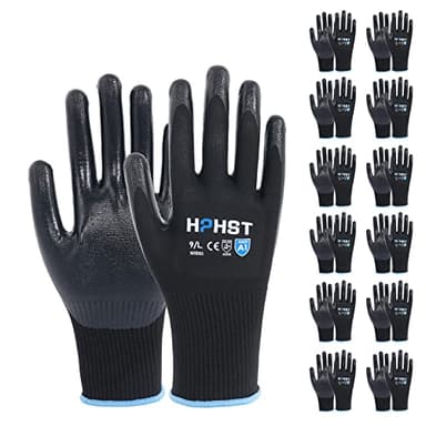 HPHST Handschuhe Arbeitshandschuhe, 12 Paar Arbeitshandschuhe Herren Damen mit Nitril-Beschichtung Gartenhandschuhe Touchscreen Arbeit Handschuhe Schutzhandschuhe für Montagearbeit (Schwarz, Large)