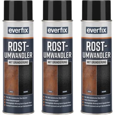Everfix Rostumwandler Spray mit Grundierung (3 x 500 ml) Rostentferner für Metall - Rost entfernen an Auto, Fahrrad, Zaun, etc.