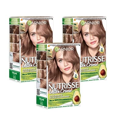 Garnier Nutrisse Dauerhafte Pflege-Haarfarbe mit nährenden Fruchtölen, Coloration mit 8 Wochen Halt, Ultra Crème Tönung, 7N Nude Natürliches Mittelblond
