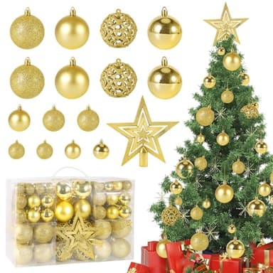 CIRULLI 101 Stück Weihnachtskugeln Set - Weihnachtsbaum Kugeln,Premium Christbaumkugeln Kunststoff - Weihnachtskugeln Gold - Bruchsicher & Mehrweg - Optimal für Festliche Deko ∅ 3-6cm