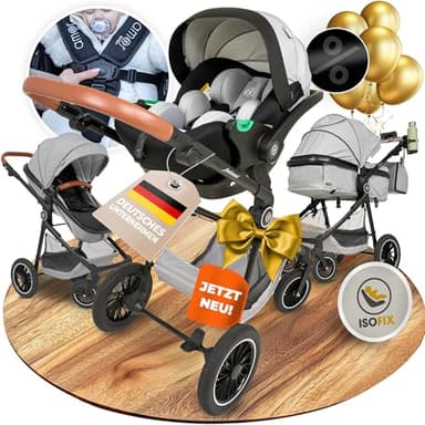 Kinderwagen 3 in 1 [Babywagen & Autositz] mit Babyschale Fahrgestell Kombi als Set | Stroller Baby | Isofix Station & 5-Punkt Sicherheitsgurt Kinderwagen Buggy Reisebuggy Buggys | Babywagen