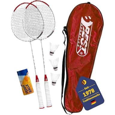 Best Sporting Badminton Set 260 XT – Mit 2 leichten Schlägern, 3 Bällen und praktischer Tragetasche – Perfekt für den Freizeitsport im Garten, Park oder am Strand