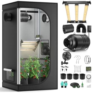 MINENICE Growzelt Komplettset mit M1500 LED Vollspektrum Grow Lampe 80x80x160cm Grow Tent 4" 215 CFM 3000RPM Ruhiges und Effizientes Belüftungssatz, 4-Gang-Lüfter, Hydroponics Indoor Growing Tent Set