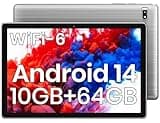 Tablet 10 Zoll Android 14 Tablet- Octa-Core Tablets 10GB + 64 GB 1 TB Erweiterbar, 6000 mAh Akku, Widevine L1, 2.4G + 5G Wi-Fi 6, 2MP + 8MP, Bluetooth5.0, 1280 * 800 FHD IPS-Grau