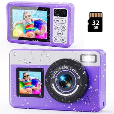 Digitalkamera, 10FT Unterwasserkamera mit 32GB, 2.8'' Dual-Kamera Wasserdichtes Tragbares Kompaktkamera, 18X Digitalzoom für Kinder Teenager Anfänger Erwachsene