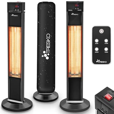 TRESKO Infrarot Stand-Heizstrahler 2000W mit Fernbedienung | Wärmestrahler Terrasse elektrisch mit 3 Heizstufen | Terrassenstrahler Innen & Außen | Infrarotstrahler mit LED-Anzeige