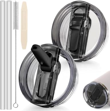 ROMANVIC Stanley Cup Deckel Auslaufsicher,2 Stück Abnehmbar Ersatzdeckel für 40oz Becher mit 2 Trinkhalmen,1 Strohhalm Bürste und 1 Demontagewerkzeug,Wiederverwendbarer Deckel Stanley Cup Dicht