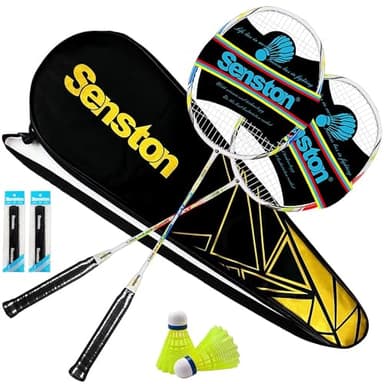 Senston Graphit Badminton Set Profi Badmintonschläger Leichtgewicht Badminton Schläger Federballschläger Set für Training, Sport und Unterhaltung mit Schlägertasche