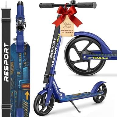 RE:SPORT® Cityroller für Kinder & Erwachsene mit Klingel & Tragegurt | Tretroller Scooter höhenverstellbar & klappbar bis 100 kg | Kinderroller Kickscooter rutschfestes Deck | Kickroller große Räder