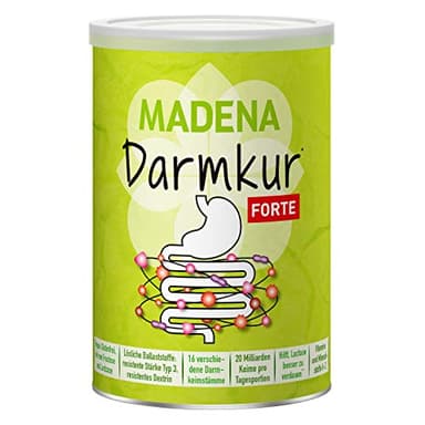 MADENA Darmkur Forte, 20 Milliarden Darmbakterien pro Portion, Ballaststoffe Resistente Stärke Typ 3, Maisdextrin, 16 Bakterienstämme, hochdosiert, Multivitamin, vegan