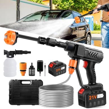DeeprBetter Akku Hochdruckreiniger Pistole, 55Bar Mobiler Hochdruckreiniger Klein mit 6-in-1 Drehbare Düse, 18000mAh Akku Druckreinigerpistole, Tragbarer Hochdruckreiniger Autowäsche für Auto, Gärten