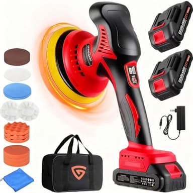 Poliermaschine Auto Akku 8 Variable Geschwindigkeiten , Exzenter Poliermaschine 5500RPM mit 2x21V 2.0Ah Batterie & 22pcs Aufsätze Mini Car Polishing Machine für Auto-Detailpflege und Kratzerentfernung