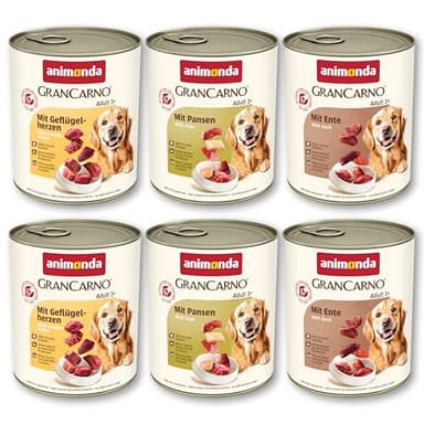 animonda GranCarno Adult Deftige Variation (6 x 800 g), Hundenassfutter für ausgewachsene Tiere, Nassfutter für Hunde mit 100% frischen, fleischlichen Zutaten, Hundefutter ohne Getreide