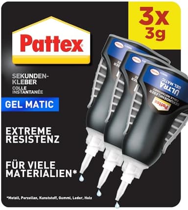 Pattex Sekundenkleber Ultra Matic Gel (3er-Pack x 3g), extra starkes Sekundenkleber Gel für schnelle, flexible Sofortreparaturen, wasserfester Kleber für die meisten Materialien*