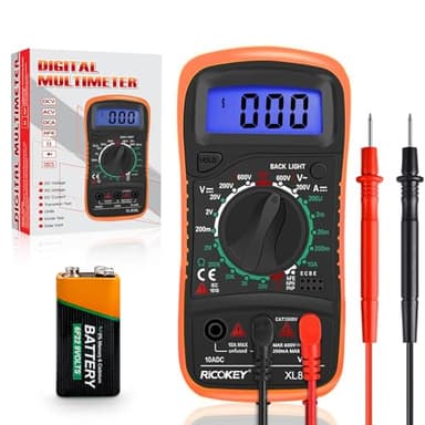 Digital Multimeter Voltmeter Batterietester Spannungsprüfer Durchgangsprüfer Ohm Volt Ampere Messgerät AC/DC Spannung Strom Widerstand Diode Transistor, Großes LCD Anzeige und Hintergrundlicht