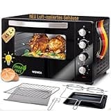 Minibackofen 45 Liter mit Glasfront und 2.000 Watt | Mini Backofen mit Umluft, Drehspieß und Krümelblech | Ober-/Unterhitze | Konvektion | 60 min Timer | Neues luft-isolierten Gehäuse, Mini-Ofen