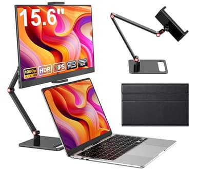 MAGICRAVEN Tragbarer Monitore 15.6“ 1080P FHD Laptop Bildschirm Erweiterung Monitor IPS Screen, Laptop Monitor mit Lautsprecher, Bildschirm für Laptop/PC/Telefone/X-BO mit HDMI/USB C & Halterung