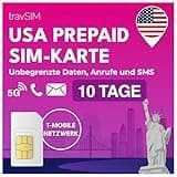 travSIM USA SIM Karte | T-Mobile Netz | Unbegrenzte Daten, Anrufe & Texte in den USA | SIM Karte USA funktioniert auf iOS & Android Geräten | SIM USA 10 Tage