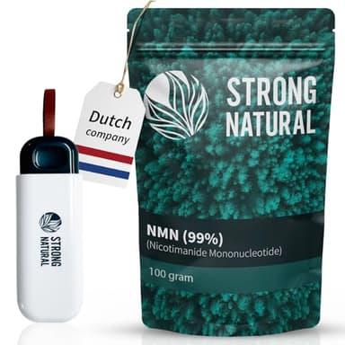 Strong Natural NMN Pulver [100 gramm + GRATIS Premium Pillendose]Hochreines Nicotinamid-Mononukleotid Supplement – Laborgeprüft in Niederlande – Für Energie, Zellgesundheit & Anti-Aging