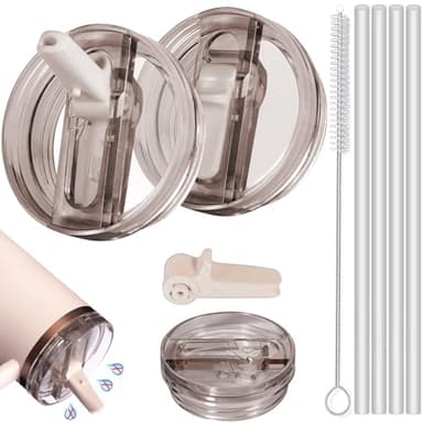 2 Stück Deckel für Stanley Cup 40oz,Auslaufsicherer Deckel Stanley Cup mit 4 Trinkhalmen and 1 Strohhalm Bürste,Auslaufsicherer Ersatzdeckel für Stanley Cup,Ersatzdeckel für Stanley Cup Zubehör