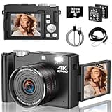 4K-Digitalkamera 64MP Vlogging-Kamera mit 2.8'' 180-Grad-Flip-Bildschirm, 18X-Zoom-Kamera für die Fotografie mit Autofokus & 32GB-Karte & 2 Batterien für Teens Studenten Kinder Jungen Mädchen