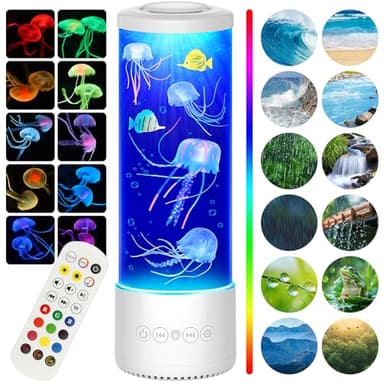 Radikor Quallen Lampe mit 12 weißem Rauschen, Jellyfish Lamp mit 10 Farben und Fernbedienung, LED Quallen Aquarium Lampe für Kinder Erwachsene, Quallen Lavalampe für Entspannung Wohndekoration, Weiß