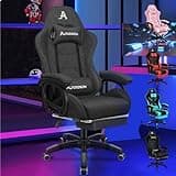 ALFORDSON Gamingstuhl, Bürostuhl, mit 2-Punkt-Massage, Fußstütze, Kopfstütze und Lendenkissen, 150° verstellbare Rückenlehne, Leinen Fabric, Dunkelgrau