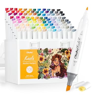 Ohuhu Markers, 108 Farben Schlank Breit und Fein Doppelspitze Alkohol Marker, Nachfüllbar, für Künstler Erwachsene Ausmalen Zeichnen Skizzieren Cartoon Anime Comic - Kaala-Serie