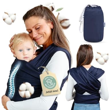 Tragetuch Neugeborene - Elastisches Baby Trage-Tuch ab Geburt, Atmungsaktive & ergonomische Koala-Babytrage aus 80% Baumwolle - Ergo-Babytragetuch mit Anleitung für sicheren Halt, Nähe & Komfort