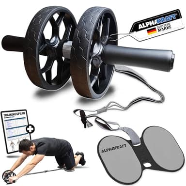 ALPHAKRAFT® - Bauchroller mit Hilfsband und Knieschoner | effektiver AB Roller/Bauchtrainer für Zuhause | Bauchmuskeltrainer Roller | AB Wheel/Bauch Trainingsgerät inkl. Trainingsplan