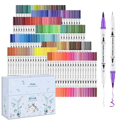 Ohuhu 160 Farben Filzstifte – Dual Brush Pen Set mit Doppelspitze (Pinsel & Fineliner), wasserbasierte Stifte für Erwachsene – Ideal für Bullet Journal, Kalligraphie Mandala, Maui Serie