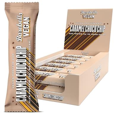 Barebells Vegan Protein Riegel – 15g High Protein Bar, Zuckerarm, Eiweißriegel, Ohne Palmöl, Vegane Proteinriegel – vegane Schokolade - Caramel Choco Chip, 12 x 55gr