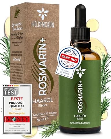 Heldengrün® BIO Rosmarin+ Haaröl [HOCHDOSIERT] Dermatologisch getestet - Natürlicher Haar-Booster mit Jojoba & Rosmarin - Rosmarinöl Haare - Ätherische Ölmischung