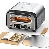 ZACHVO Elektrischer Pizzaofen - bis 450℃, 5 voreingestellte Pizzaarten, 1-60 Min Timer, Touchscreen & Drehregler, für 32cm Pizza, inkl. Pizzastein, Pizzaschieber, Rezeptbuch, Stainless Steel