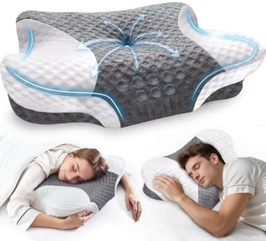 VJASD Orthopädisches Nackenstützkissen aus Memory Foam – Ergonomisches Kopfkissen gegen Nackenschmerzen, höhenverstellbares Seitenschläferkissen mit atmungsaktivem Bezug für erholsamen Schlaf